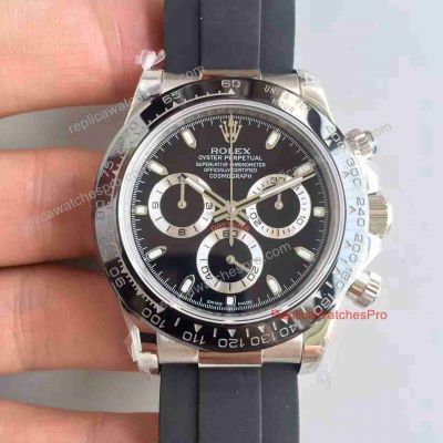 Swiss Replica Rolex Daytona 116500LN Cosmograph Watch Black Ceramic Bezel Black Rubber band